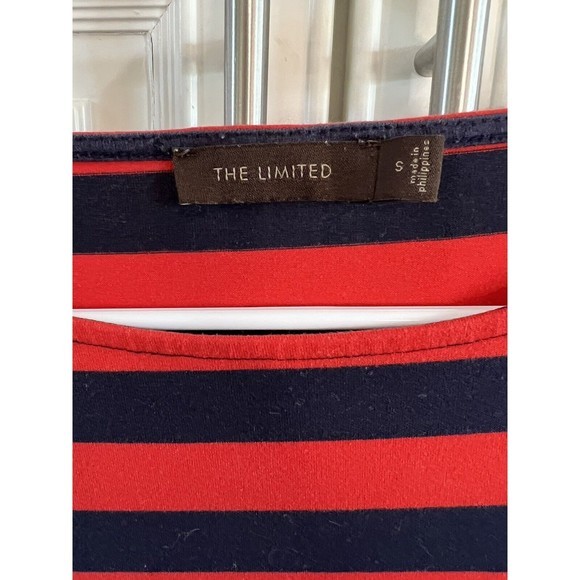 The Limited Size Small Navy‎ Blue/White/Red Striped Shirt 3 Quarter Sleeve - Picture 2 of 5